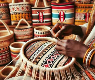 Kenyan artisan weaving a Kiondo bag