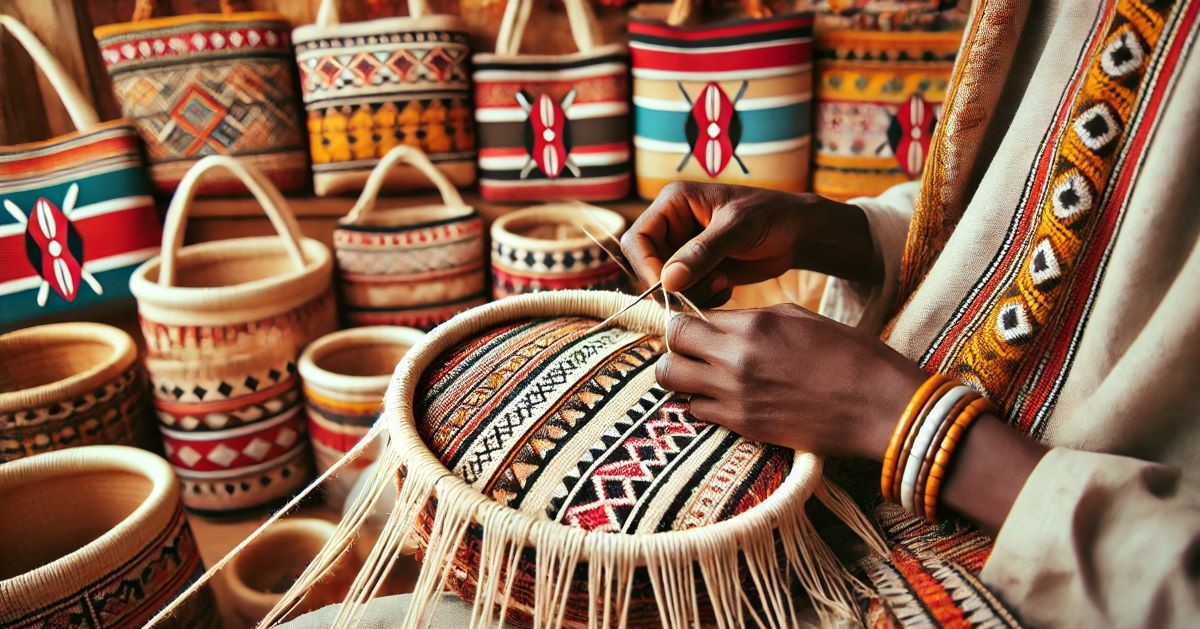 Kenyan artisan weaving a Kiondo bag