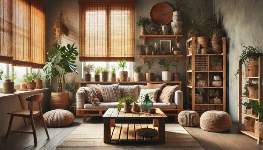 a cozy living having sustainable home decor