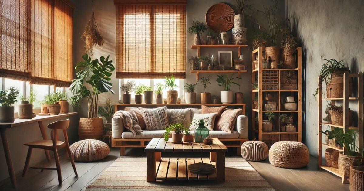 a cozy living having sustainable home decor