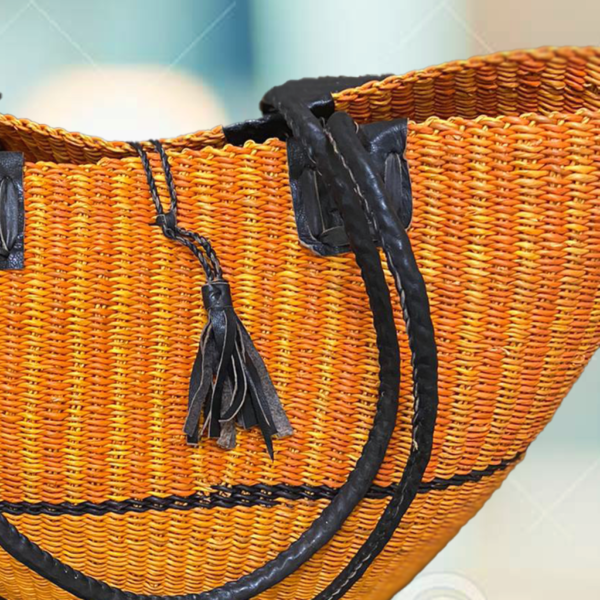 Fairtrade Ghana Orange Bolga Basket Shoulder Bag