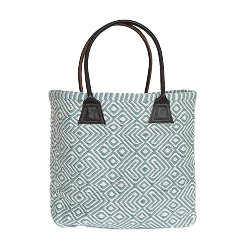 Recycled Plastic Bottle Handwoven Provence Teal Tote Bag