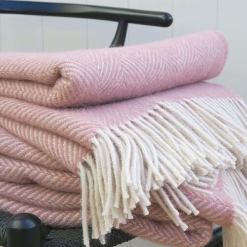 Fishbone Dusky Pink Wool Throw